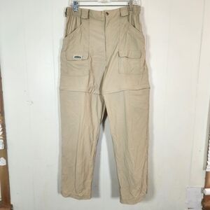 Vintage Hook & Tackle Beige Nylon Convertible Pants Med Hiking Camping Fishing